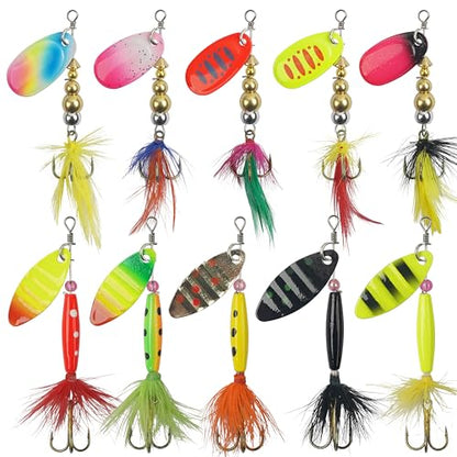 Fishing Lures Spinnerbait Kit Rooster Bait Tail Fishing Lures Inline Spinner Baits Bass Salmon Trout Spoon Hard Metal Spinnerbaits for Saltwater Freshwater - style: 10pcs Spinnerbaits-d