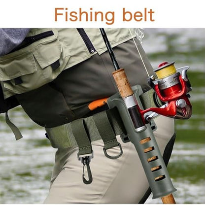 2 Pcs Fishing Waist Belt Rod Holder - Adjustable Wading Belt With Portable Pole Inserter for Spinning, Casting Reel, Surf, Kayak, Fly Fishing Gear Accessories - Green