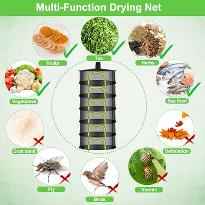 6 Layer Herb Drying Rack, Herb Drying Rack Hanging Mesh, Foldable Plant Drying Net with U-Shaped Zipper, Garden Shears, Hooks, for Drying Herbs Plants, Flowers, Fruits, Food, Clothes - size: 6 Layers-23.62''