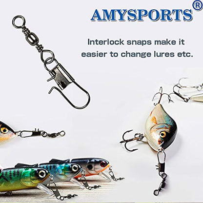 AMYSPORTS Fishing Tackle Barrel Swivel Snap High Strength Snap Swivel Saltwater Stainless Steel Fishing Barrel Snaps Interlock Snaps Freshwater Leader Lure Connnector Accessories - size: Size3/0 (123lb) 25 pcs