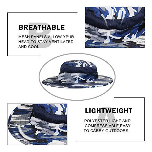 YR.Lover Outdoor UV Sun Protection Wide Brim Fishing Cap with Removable Flap - color: Blue Camouflage