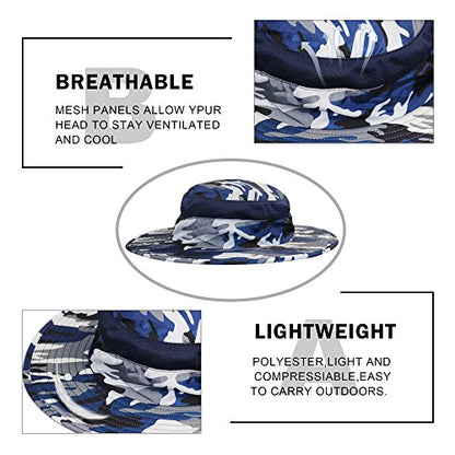 YR.Lover Outdoor UV Sun Protection Wide Brim Fishing Cap with Removable Flap - color: Blue Camouflage