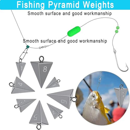 Pyramid Sinkers for Surf Fishing – Lead Fishing Weights, No-Roll Bottom Hold - style: 8oz-2pcs
