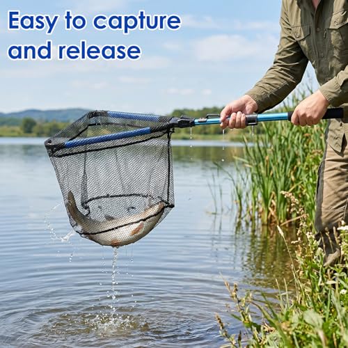Telescopic Fishing Landing Net, Foldable Aluminum Alloy Pole with Fine Nylon Mesh, Portable Fish Net for Freshwater Saltwater Kayak Boat, Fishing Gifts for Men - color: Floating Style - 1M