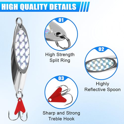 Fishing Spoons Lures, 8pcs Metal Casting Jigging Spoons Silver Trolling Pike Spoon Trout Lures with Treble Hooks for Bass Trout Salmon Pike Walleye Fishing - size: 3/4 oz_8pcs