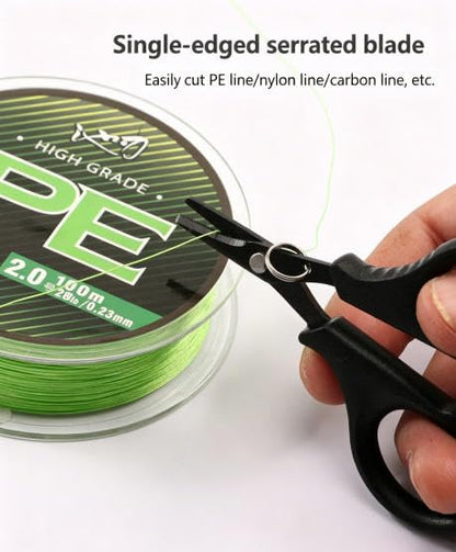 Special Fishing Scissors for Cutting PE Braided Line, Nylon & Fluorocarbon Lines - With Retractable Buckle, Stainless Steel (Black) - color: Black