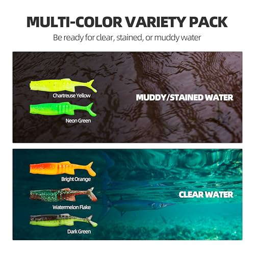 30pcs Soft Plastic Swimbaits with Paddle Tail, T-Tail Fishing Lures for Vertical Jigging and Casting, Freshwater Swimbaits for Bass, Trout, Walleye & Crappie - color: Multi-Jointed Flex, 2.2''