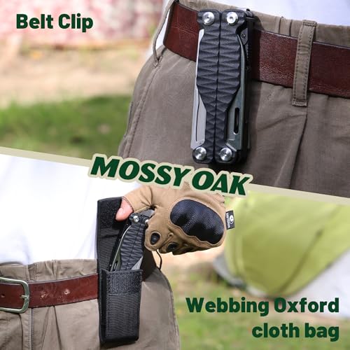 MOSSY OAK 17-in-1 Multitool Pliers CNC-Machined Steel G10 Handle | Includes nylon sheath and belt clip with anti-slip G10 handle for camping, hiking, hunting, survival, and EDC use - style: 17-in-1 with CNC Pliers & G10 Handle