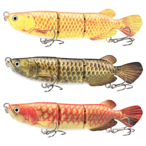 HADORAM Lure Slow Sinking Glide Bait with Fur Tail Lifelike Fishing Tackle for Trout Shad Bass Musky - color: 5.4in-3Pcs-Arowana