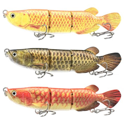 HADORAM Lure Slow Sinking Glide Bait with Fur Tail Lifelike Fishing Tackle for Trout Shad Bass Musky - color: 5.4in-3Pcs-Arowana
