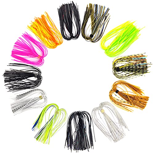 Riverruns Silicone Jig Skirts Fishing Lure Skirt Replacement for Spinnerbaits Bass Buzzbaits Fishing Jigs Fishing Lures Craw Jig Trailers Bass Skirts - color: 12PC 8861 Standard Banded Silicone Skirts