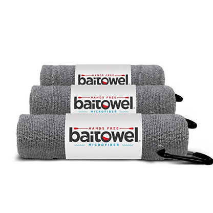 Bait Towel 3 Pack Fishing Towels with Clip, Plush Microfiber nap Fabric, 16x16, The Original Bait Towel Value 3 Pack - color: Overcast Gray