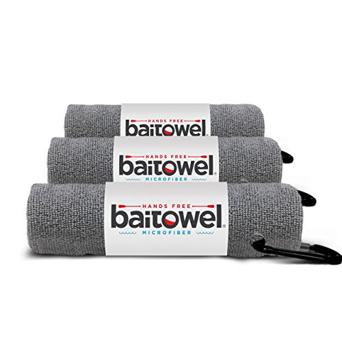 Bait Towel 3 Pack Fishing Towels with Clip, Plush Microfiber nap Fabric, 16x16, The Original Bait Towel Value 3 Pack - color: Overcast Gray