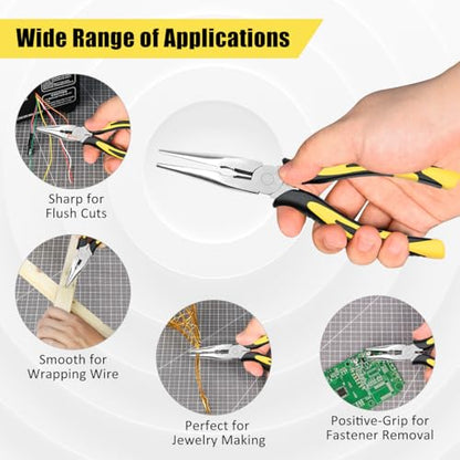 Long Needle Nose Pliers-8’’Soft Grip with Wire Cutter for Home,1pcs | Strong Cutting Force,Paper Clamp Precision, High Carbon Steel,Long Nose Cutting Pliers for Home, Fishing, Jewelry, Crafts - style: One-8in