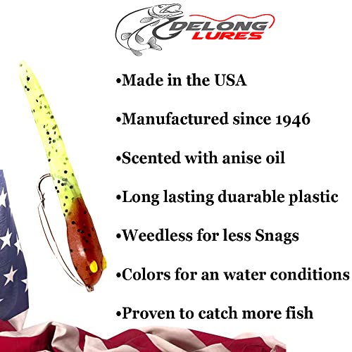DELONG LURES 3" Weedless Tadpole Fishing Lures for Bass, Crappie, Bluegill, Perch, and Trout, Slow Sinking Life Like Fishing Baits Scented Pre Rigged Fishing Gear - color: Pumpkinseed