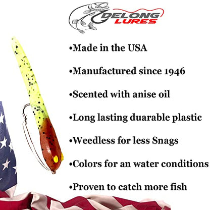 DELONG LURES 3" Weedless Tadpole Fishing Lures for Bass, Crappie, Bluegill, Perch, and Trout, Slow Sinking Life Like Fishing Baits Scented Pre Rigged Fishing Gear - color: Pumpkinseed