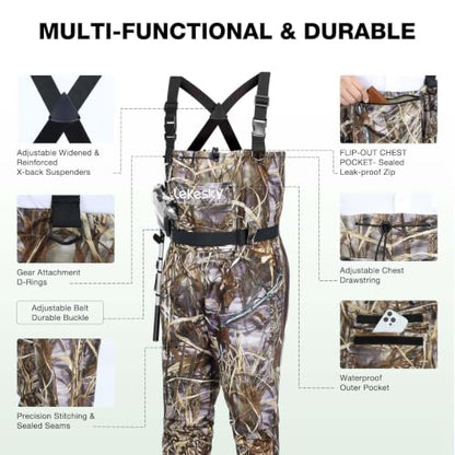 Lekesky Fly Fishing Chest Waders with Boots for Men Women, US Sizes 5–14,2-Ply Nylon/Pvc Waterproof Waders - color: Camo, size: M12
