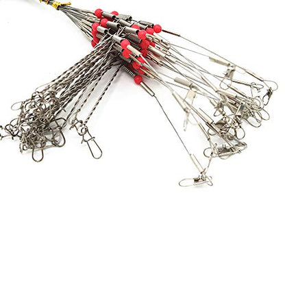 10Pcs Wire Trace Leader Rig Stainless Steel 2 Arm Fishing Rigs Tackle Lure Swivel Snaps Beads High-Strength Fishing Wire