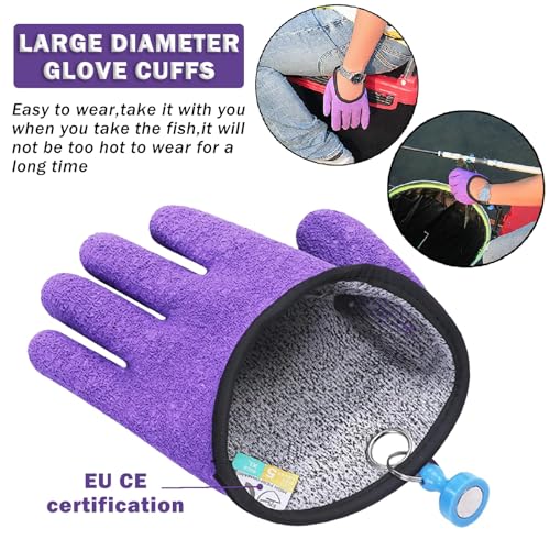 Fishing Gloves with Magnet Release - Non-Slip, Professional, Puncture Proof, Fish Handling - color: Left hand
