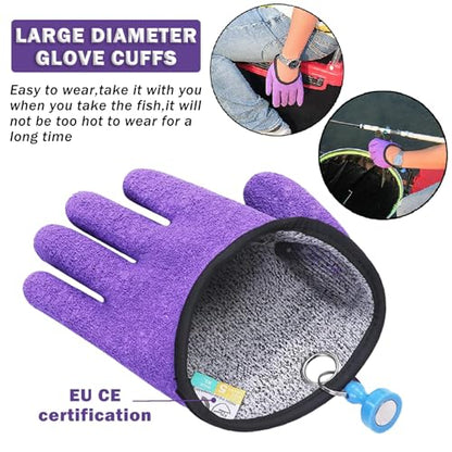 Fishing Gloves with Magnet Release - Non-Slip, Professional, Puncture Proof, Fish Handling - color: Left hand