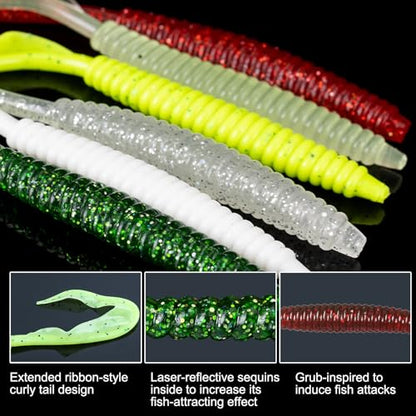 Eupheng Twist Tail Swimbait Fishing Lure, 2.3in/2.7in/4in/5.5in 100PCS Grub Saltwater Fishing Soft Bait Trailer for Bass Crappie Fishing - size: 5.5in(14cm)-10PCS-Forest Green