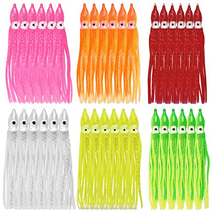 Fishing Squid Skirts Lures, 50pcs Octopus SkirtsTrolling Lure Soft Lures Plastic Fishing Bait for Bass Salmon Trout