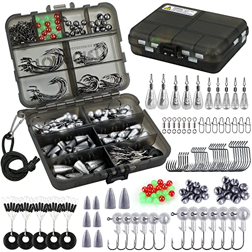 TOPFORT 187/343pcs Fishing Accessories Kit, Organized Fishing Tackle Box with Tackle Included, Fishing Hooks, Fishing Weights Sinkers, Fishing Gear and Equipment, Fishing Gift for Men - color: 183pcs Fishing Accessories kit