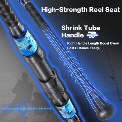 Sougayilang Surf Fishing Rod and Reel Combo, 4 Piece MH/H Saltwater Fishing Combo with 5000 Size Spinning Reel(12'/15') - color: blue, size: 12ft-Spinning-4Pc-Heavy