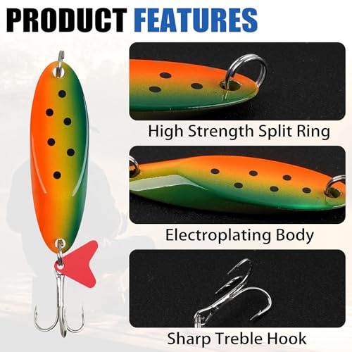 Fishing Spoons Lures Kit Hard Metal Spinner Baits with Treble Hooks, Casting Trout Spoons Jigging Lure for Bass Salmon Pike Walleye Freshwater Saltwater Fishing Lures - size: 1oz-5pcs