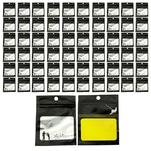 MiOYOOW Plastic Fishing Bait Bag, 50PCS Clear Lure Packaging Bags Reusable Soft Bait Storage Organizer with Self-Sealing Opening for Lures Baits Hooks Swivels Spoons
