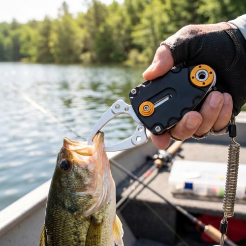 Fish Lip Gripper with Locking Jaw, Aluminum Alloy Fish Gripper Tool for Bass Walleye Trout Safe Catch and Release Fishing Gear for Anglers