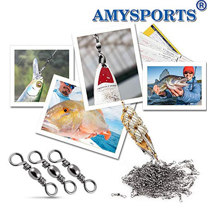 AMYSPORTS High Strength Fishing Swivels Barrel Solid Ring Barrel Fishing Swivel Rolling Fishing Tackle Line Connector Saltwater Freshwater Stainless Steel Accessories - size: Size2/0 (121lb) 50 pcs