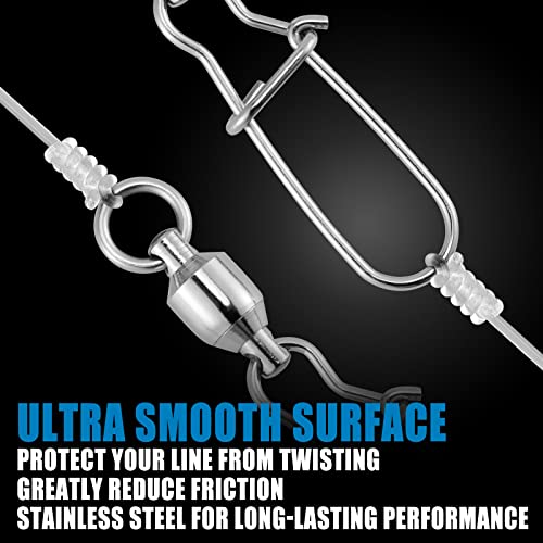 Dr.Fish 20 Pack Ball Bearing Snaps Swivels Fishing Tackles Duo Lock Snaps Stainless Steel Saltwater Freshwater Lure Leader Line Connector - size: #8-220LB-20 Pack