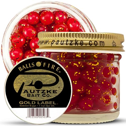 Pautzke Balls O' Fire Salmon Eggs Bait - Real Salmon Eggs for Trout Fishing, Soft Fish Eggs for Salmon Fishing, Can Be Used as Single Egg Salmon Bait or Salmon Egg Sacks - color: Red/Gold
