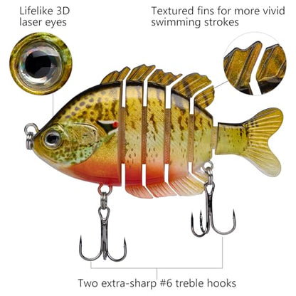 BASSDASH SwimPanfish Multi Jointed Panfish Bluegill Swimbaits Hard Topwater Bass Lures Fishing Lure Crank Saltwater 3.5in/0.85oz - color: Redbreast Pumpkinseed