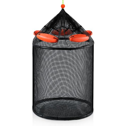 Extra Large Foldable Floating Fishing Basket for Live Caught Fish, Heavy Duty Coated Mesh Bait Pen, Collapsible Mesh Fishing Basket
