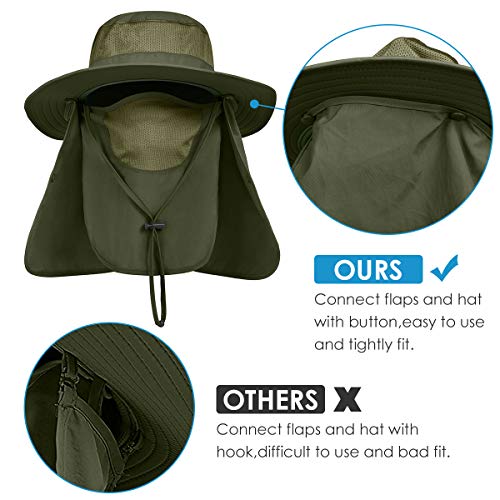 IYEBRAO Mens Outdoor Sun Hat with Face Neck Flap UV Protection Wide Brim Fishing Hat for Hiking Safari Gardening UPF 50+ - color: 2 Pack-light Gray＆green