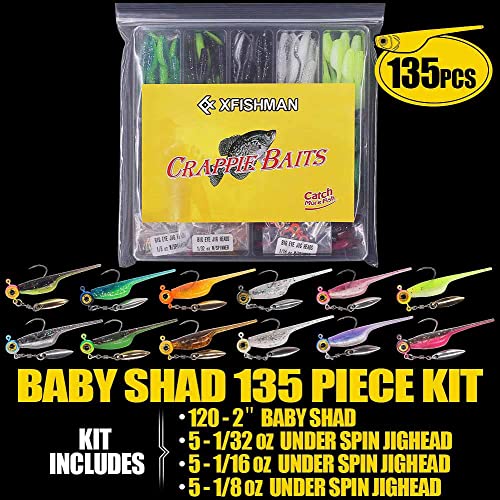 Crappie-Baits- Plastics-Jig-Heads-Kit-Shad-Minnow-Fishing-Lures-for Crappie-Panfish-Bluegill-40 &135 Piece Kit - color: BABY SHAD 135 pc.KIT