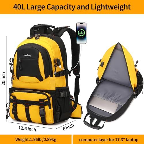 Nerlion 40L Hiking Backpack Travel Backpack for Men Women Camping Waterproof Outdoor Hiking Daypack Lightweight Backpack (Yellow) - color: A5- Yellow