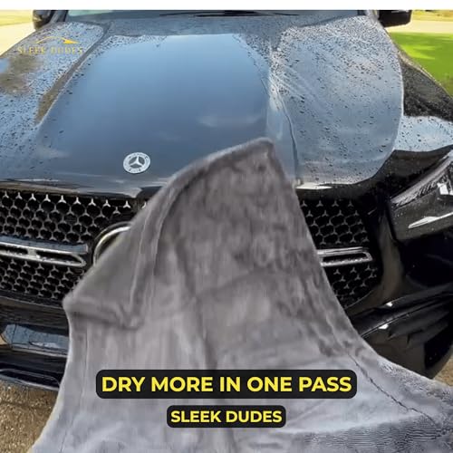 Sleek Max Dry 2000GSM Car Drying Towel 20x31, Black | Ultra-plush twist-loop microfiber, maximum absorption, soft on paint, double-sided, cars, trucks, SUVs & full-vehicle drying - color: Black