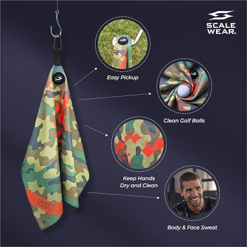 Rippit Magnetic Waffle Golf Towel – Large 16"x24" Microfiber Golf Club Ball Magnet Clip to Hang on Bag Cart Strong Premium Strength Ultra Absorbent Gear Men Gift (Rippit Camo) - color: Rippit Camo