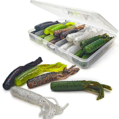 20Pcs Tube Baits Soft Plastic Worms Bass Fishing Lures for Tube Jig Heads Hook Freshwater Saltwater, 3.5 Inch - color: 20 Pcs-5 Color-Molting Craw, Pearl Silver Flake, Pumpkin Seed, Ultimate Craw, Black Neon