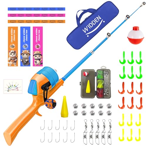 Kids Fishing Pole, Telescopic Fishing Rod, Toddler Collapsible Fishing Rod and Reel Combo with Tackle Box, Fishing Line, Bobber, and Soft Lures for Boy, Girl, Youth, Beginner, Over 4 Years Old - color: Sunny Orange & Sky Blue
