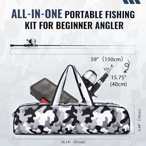 WIDDEN Kids Fishing Pole, Youth Fishing Rod and Reel Combo - Telescopic Portable Fishing Pole with Tackle Box Bag Starter Anglers Set, Fishing Gear Kit for Boys Girls Teens Age 5-18 and Beginners - color: Silver