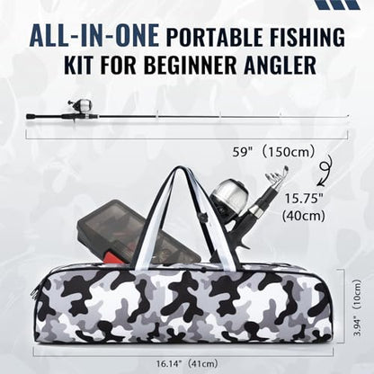 WIDDEN Kids Fishing Pole, Youth Fishing Rod and Reel Combo - Telescopic Portable Fishing Pole with Tackle Box Bag Starter Anglers Set, Fishing Gear Kit for Boys Girls Teens Age 5-18 and Beginners - color: Silver