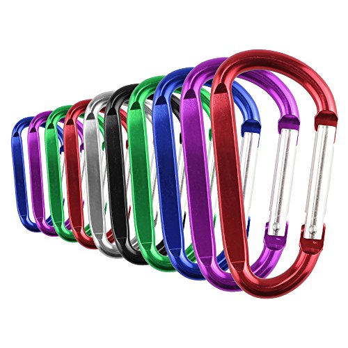 SWATOM Aluminum D-Shape Carabiner Clip 1.6/1.8/2.2/2.6/3 Inches Spring Snap Hook Keyring Carabiners for Camping Traveling Hiking Keychains Outdoor Accessories (10P/20P)