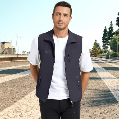 KIWI RATA Mens Casual Lightweight Outdoor Vest Summer Fishing Safari Travel Outerwear Vests Cargo Utility Jacket - color: Navy, size: Large