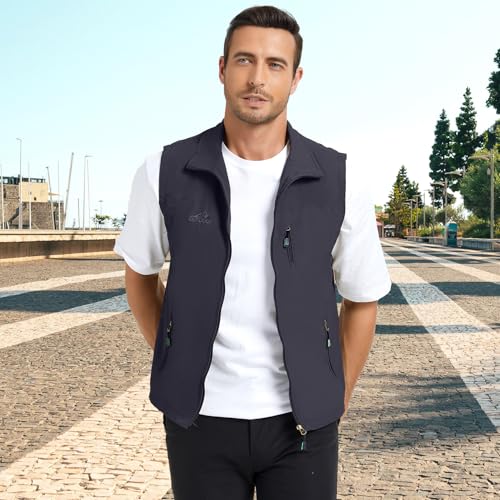 KIWI RATA Mens Casual Lightweight Outdoor Vest Summer Fishing Safari Travel Outerwear Vests Cargo Utility Jacket - color: Navy, size: Medium