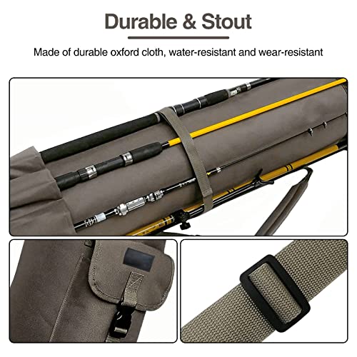 DONQL Fishing Rod Bags, Outdoor Fishing Pole Case, Multifunction Camping Portable Travel Carry Cases Backpack, Fishings Rod and Reel Case Holds 5 Poles & Rig Tackles, Fishings Gift for Men - color: Khaki