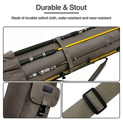 DONQL Fishing Rod Bags, Outdoor Fishing Pole Case, Multifunction Camping Portable Travel Carry Cases Backpack, Fishings Rod and Reel Case Holds 5 Poles & Rig Tackles, Fishings Gift for Men - color: Khaki
